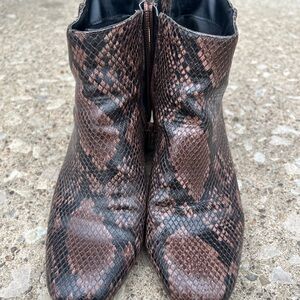 Brown Snake Print Ankle Boots